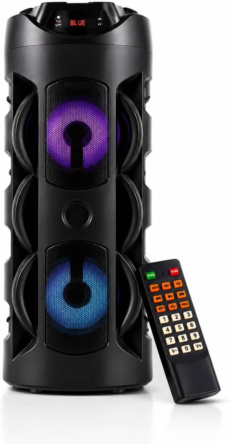 3RY 40W Portable Bluetooth Tower Speaker with Dual Woofer, LED RGB Lights & Remote 40 W Bluetooth Party Speaker (Black, 2.0 Channel)