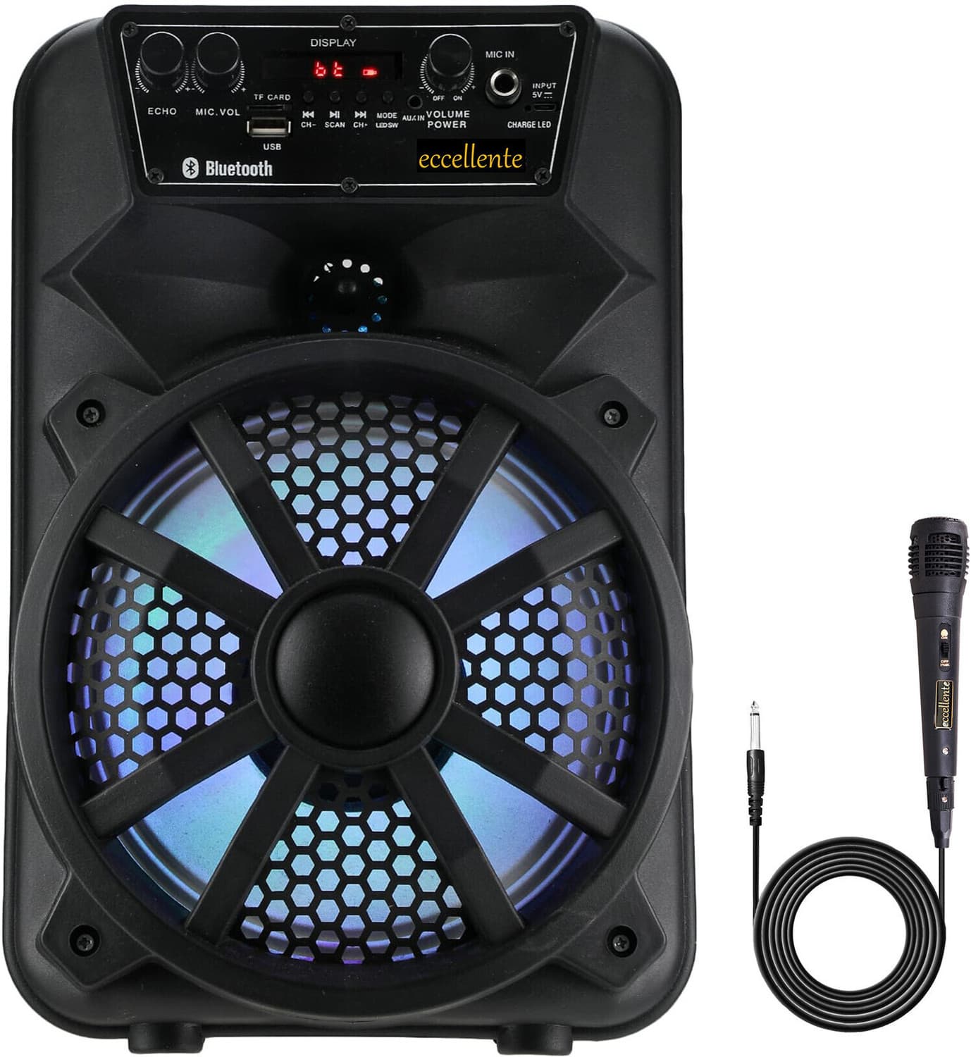 Eccellente 8 Inch Woofer|Speaker with 1 Karaoke Mic|Portable upto 8 HRs Playback 40 W Bluetooth Party Speaker (Black, Mono Channel)