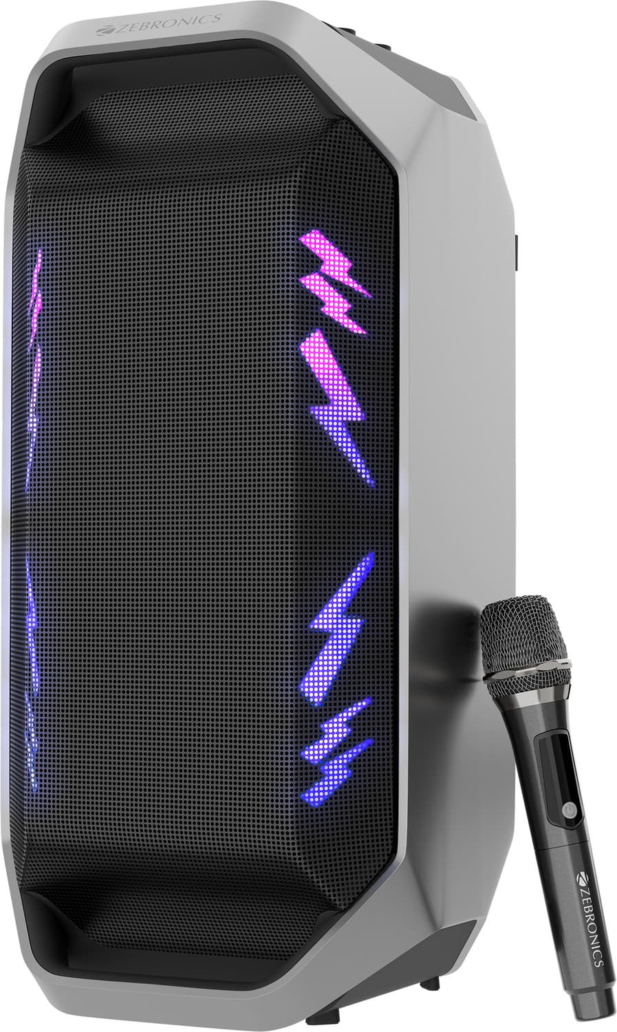 ZEBRONICS Party fyre 110,Up to 6hrs Backup, Dual Drivers, Wireless Karaoke Mic, BTv5.3,TWS 110 W Bluetooth Party Speaker (Black, Stereo Channel)