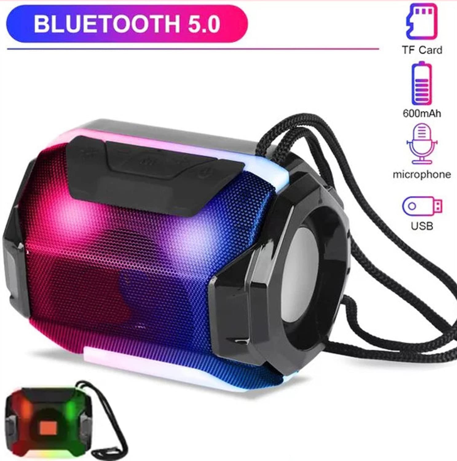 F FERONS 100% Best Quality Super Bass 3D Sound Wireless Bluetooth Speaker | Splashproof | Led Colour Changing Lights | Compatible with All Bluetooth Devices 3 W Bluetooth Speaker (Black, Stereo Channel)