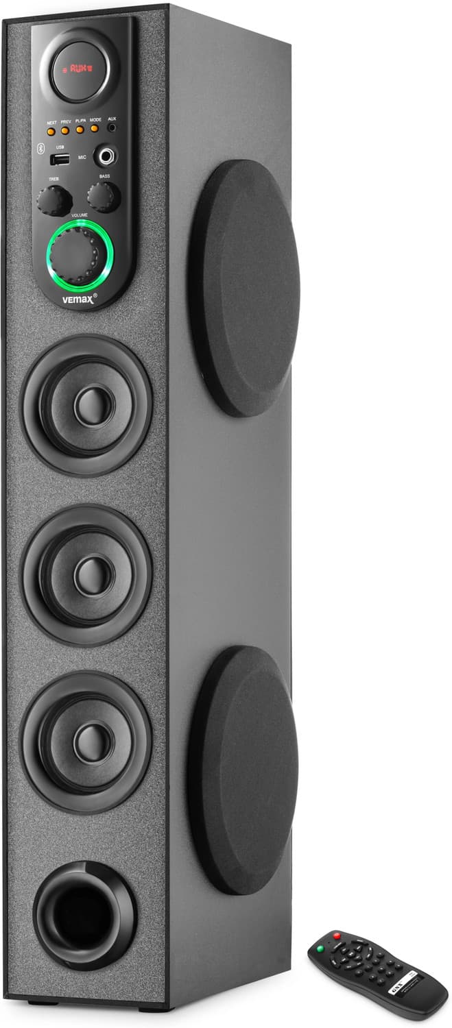 Vemax Valor 5.0 Wireless Bluetooth Double Woofer 100W Tower Speaker Karaoke MIC USB FM 100 W Bluetooth Tower Speaker
