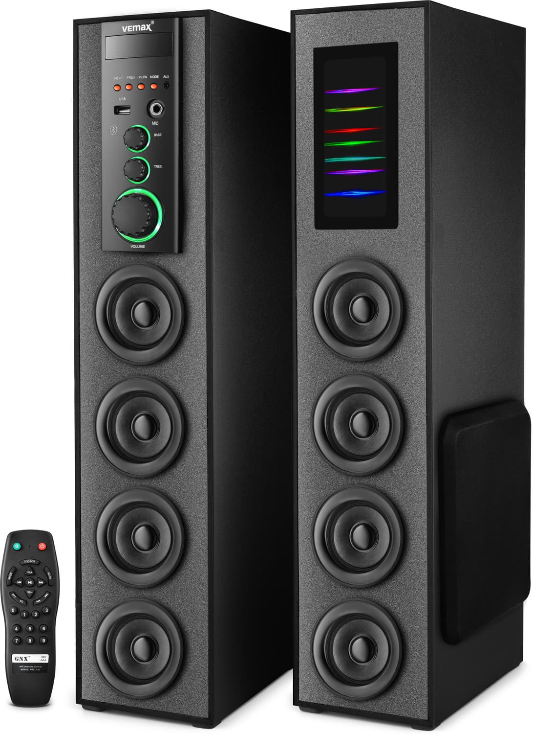 Vemax Velar 190W Bluetooth Twin Tower (Bis Certified) Karaoke MIC, USB, AUX, FM 190 W Bluetooth Tower Speaker (Black, 5.2 Channel)