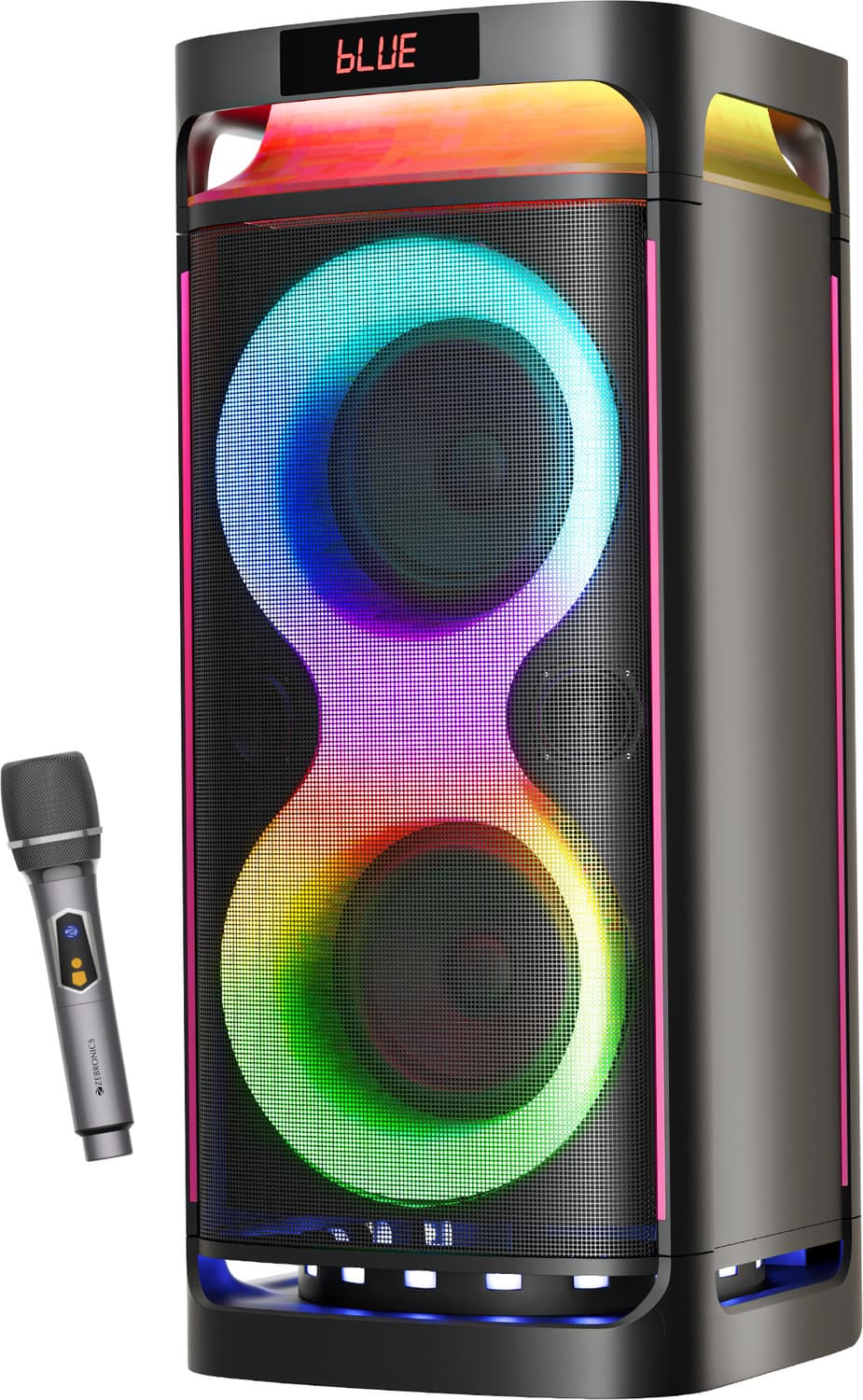 ZEBRONICS Party Fyre 500, 7hrs Playback with RGB, Wireless Mic, TWS, USB, AUX, 140 W Bluetooth Party Speaker (Black, Mono Channel)
