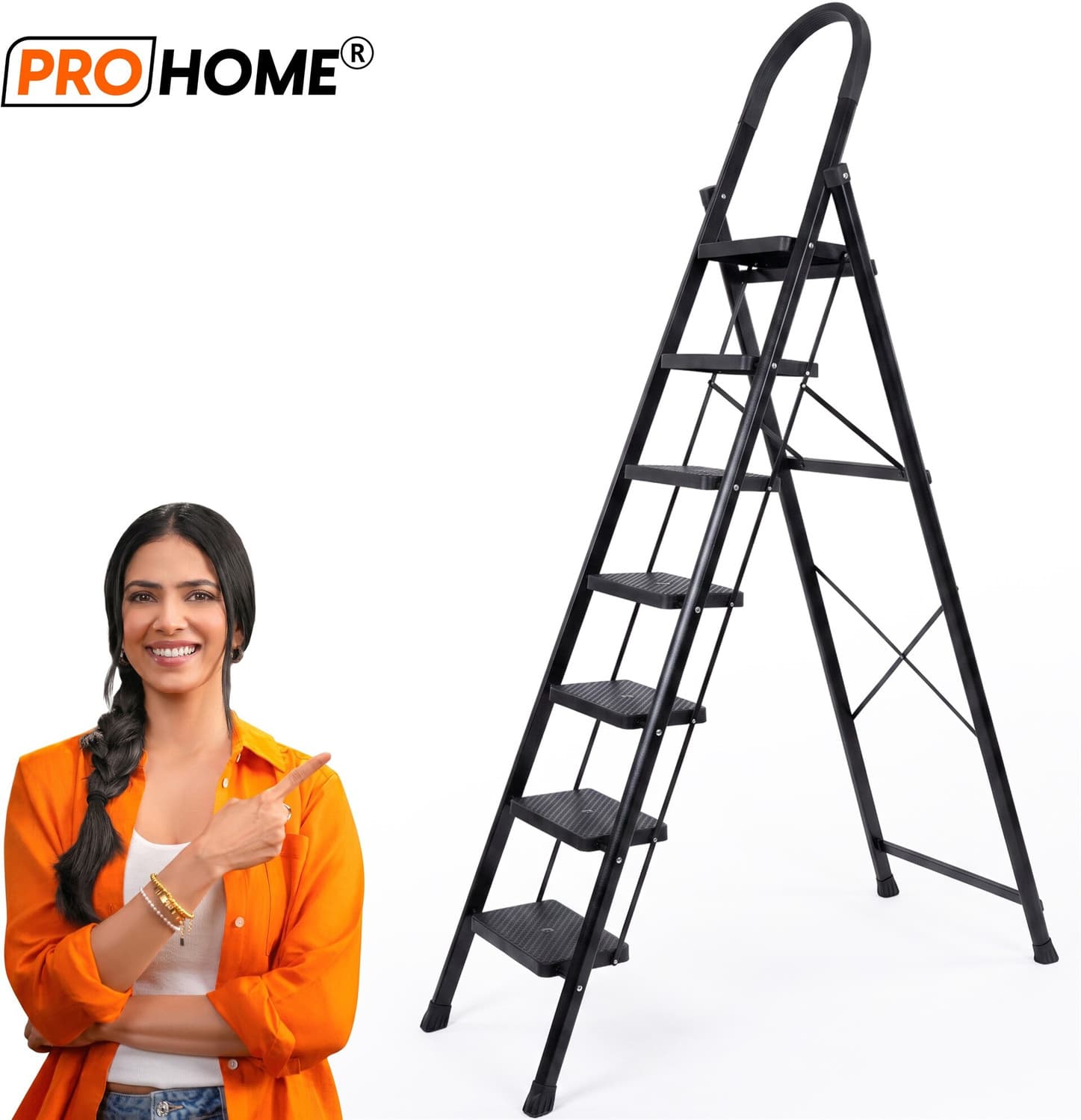 7 Step Steel Ladder for Home With Anti Skid shoes Steel Ladder (With Platform)