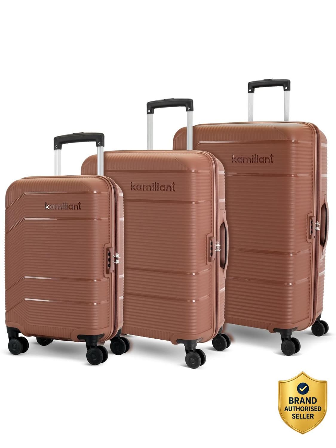 Hard Body Set of 3 Luggage 8 Wheels - ARMOR - Brown