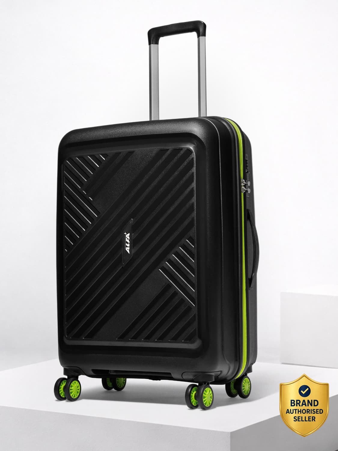 Medium Check-in Suitcase (66 cm) 8 Wheels - Rhino Strong Hard Side Luggage | Trolley Bag With Flushed Combination Lock - Black, Green