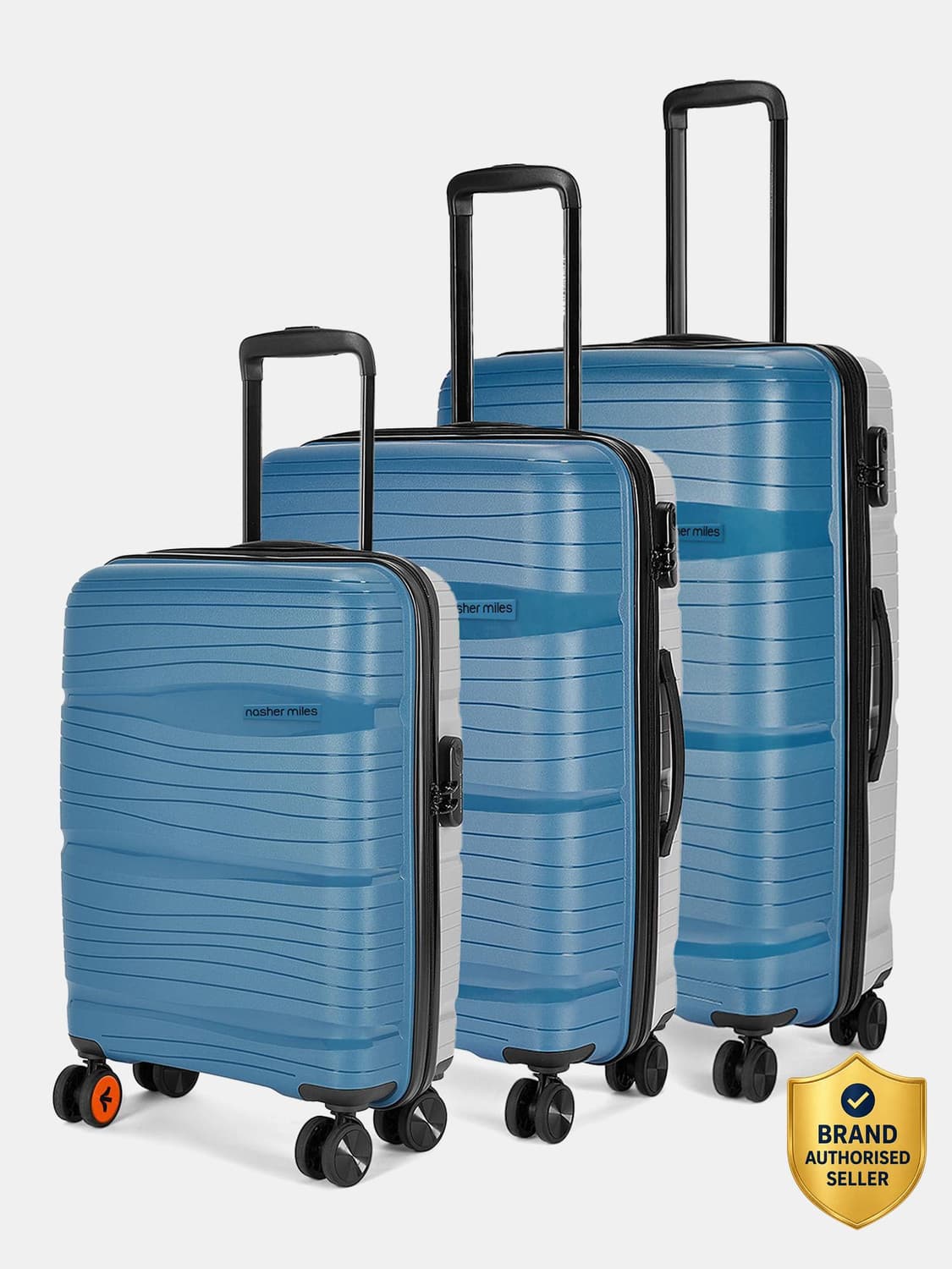 Large Check-in Suitcase (75 cm) - Nicobar Hard-Sided Dual Tone Polypropylene Luggage Set of 3 Blue and Grey Trolley Bags (55, 65 & 75 cm) - Blue, Grey