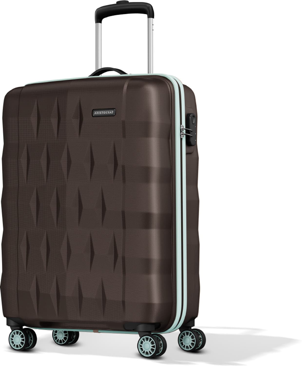 Small Cabin Suitcase (56 cm) 8 Wheels - Comet Cabin Trolley Bag | Small Hard Luggage with Combination Lock - Brown