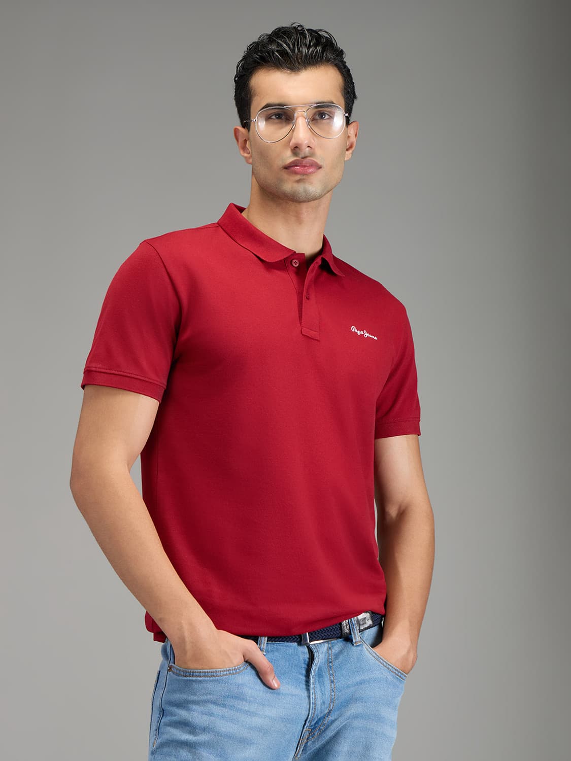 Men Self Design Polo Neck Polycotton Red T-Shirt