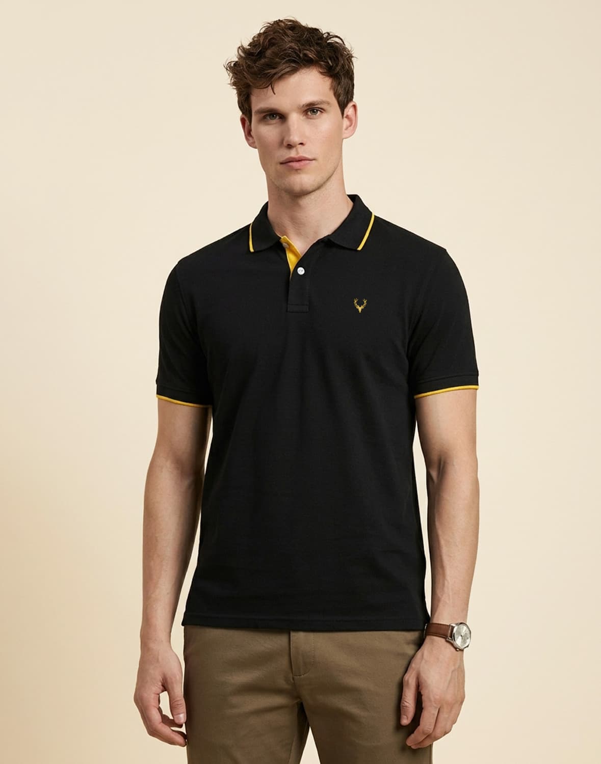 Allen Solly Solid Men Polo Neck Black T-Shirt