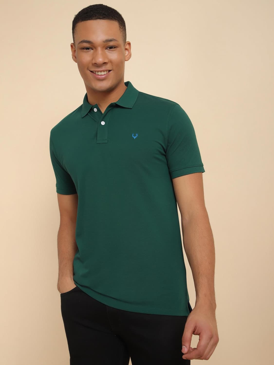 Allen Solly Solid Men Polo Neck Blue T-Shirt