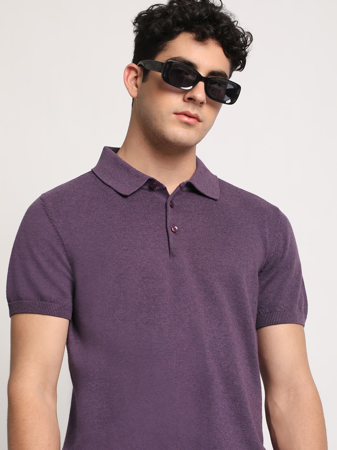 bear house solid men polo neck purple t shirt