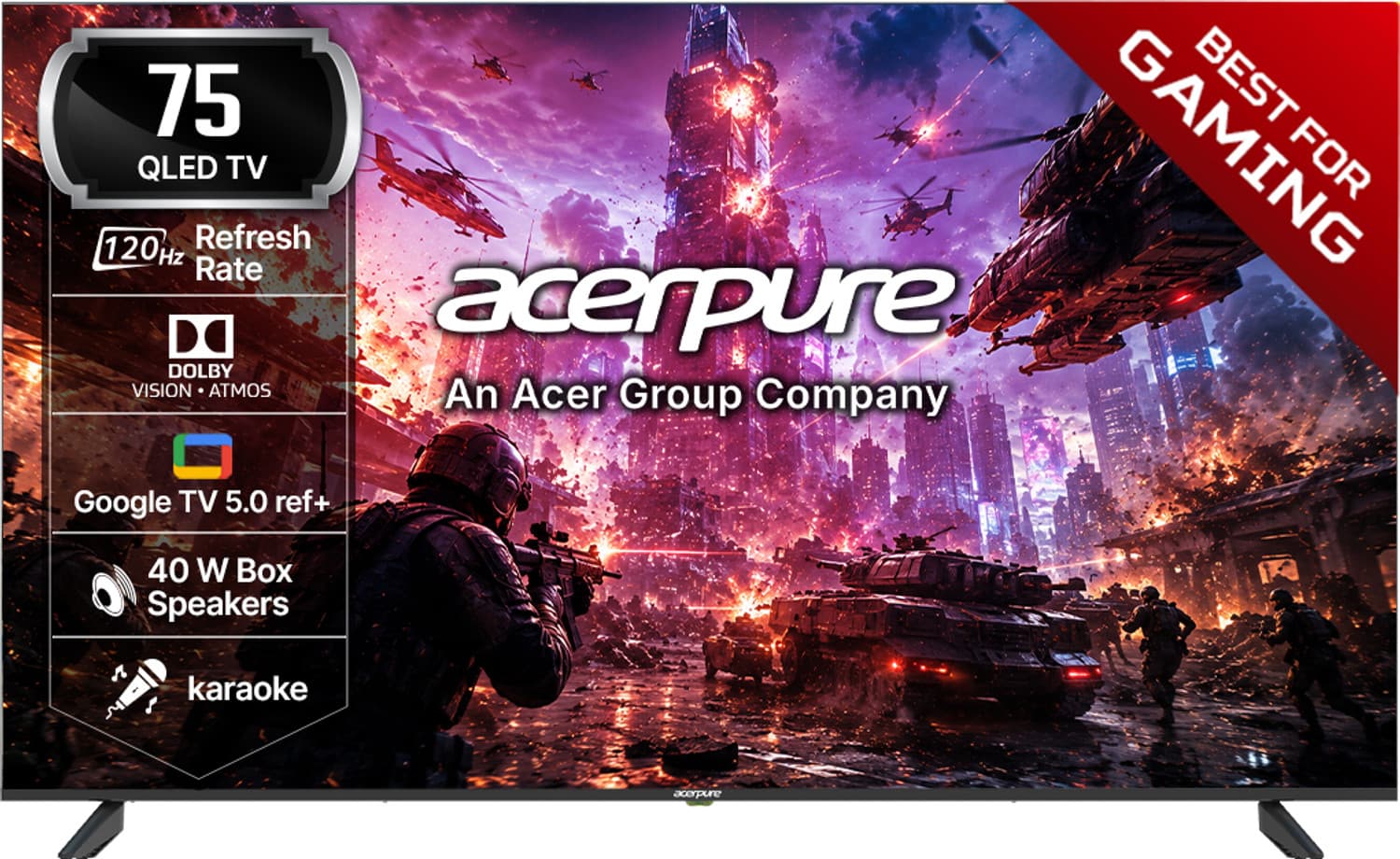 acerpure NITRO 189.2 cm (75 inch) QLED Ultra HD (4K) Smart Google TV with 120 Hz GTV 5.0 |Android 14 |Dolby Vision & Dolby Atmos|50W Sound|Tuner|Wi-Fi...