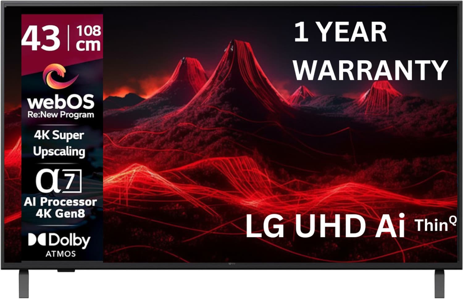 LG AI UA8250 108 cm (43 inch) Ultra HD (4K) LED Smart WebOS TV with Alpha7tH Ultra AI Processor 4K Gen8 | 4K Super Upscaling | AI Picture Pro | 4K Expression Enhancer | NEW AI Magic Remote Compatible | AI Search with MS Copilot | AI Sound Pro (9.1.2 ch) | Dolby Atmos | Chromecast Built-in