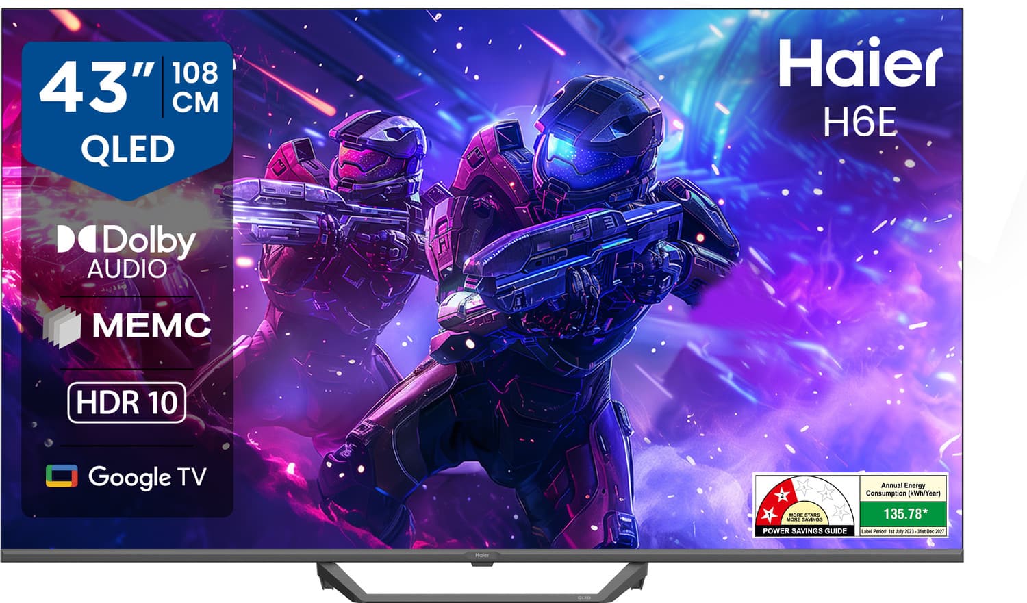 Haier H6E 108 cm (43 inch) QLED Ultra HD (4K) Smart Google TV 2025 Edition with HDR10, Dolby Audio | MEMC