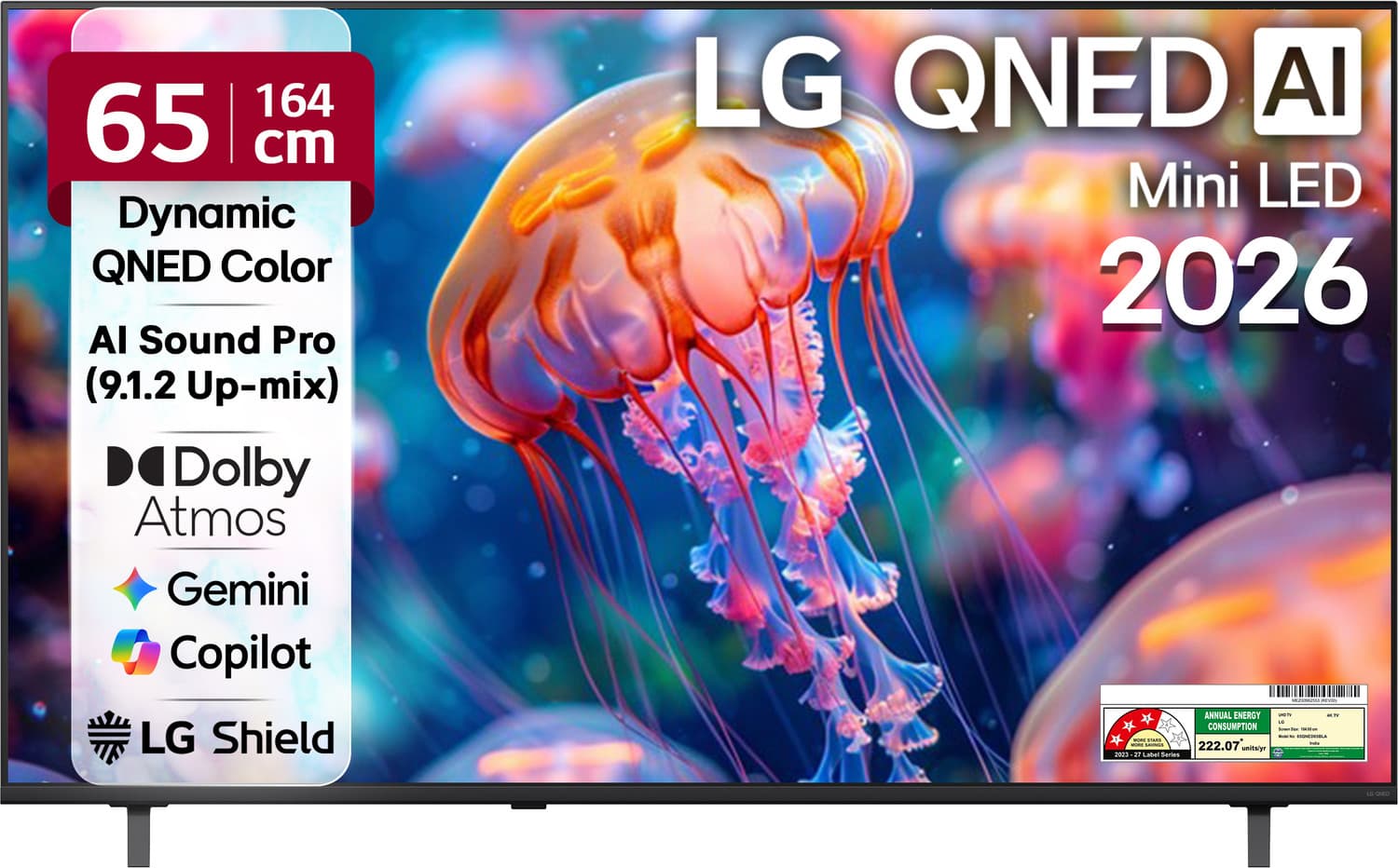 AI QNED65 164 cm (65 inch) Ultra HD (4K) Mini LED Smart WebOS TV 2026 Edition with Dynamic QNED Color, Alpha7 AI Processor 4K Gen8, HDR10 Pro, Dolby A...