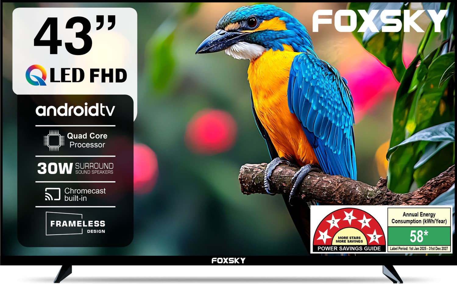 109 cm (43 inch) QLED Full HD Smart Android TV 2026 Edition with 2.1 CH Audio System Tuned by 30W Sun Voice India's Largest Speaker Manufacturer, Nati...