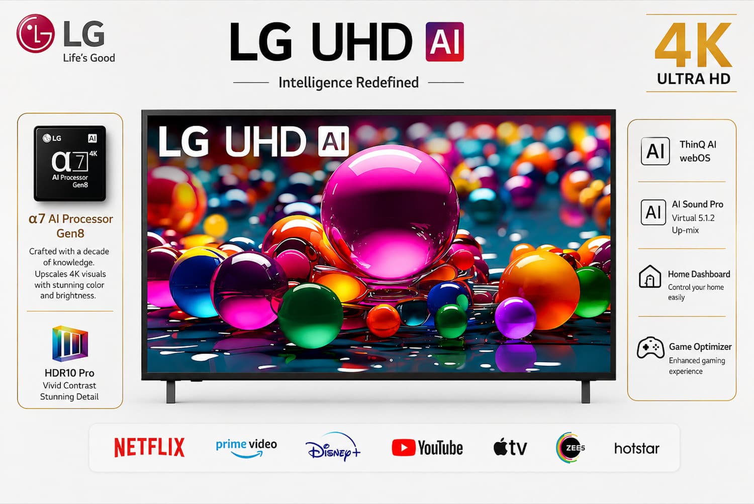 108 cm (43 inch) Ultra HD (4K) LED Smart WebOS TV with 4K Super Upscaling (43UA83006LA)