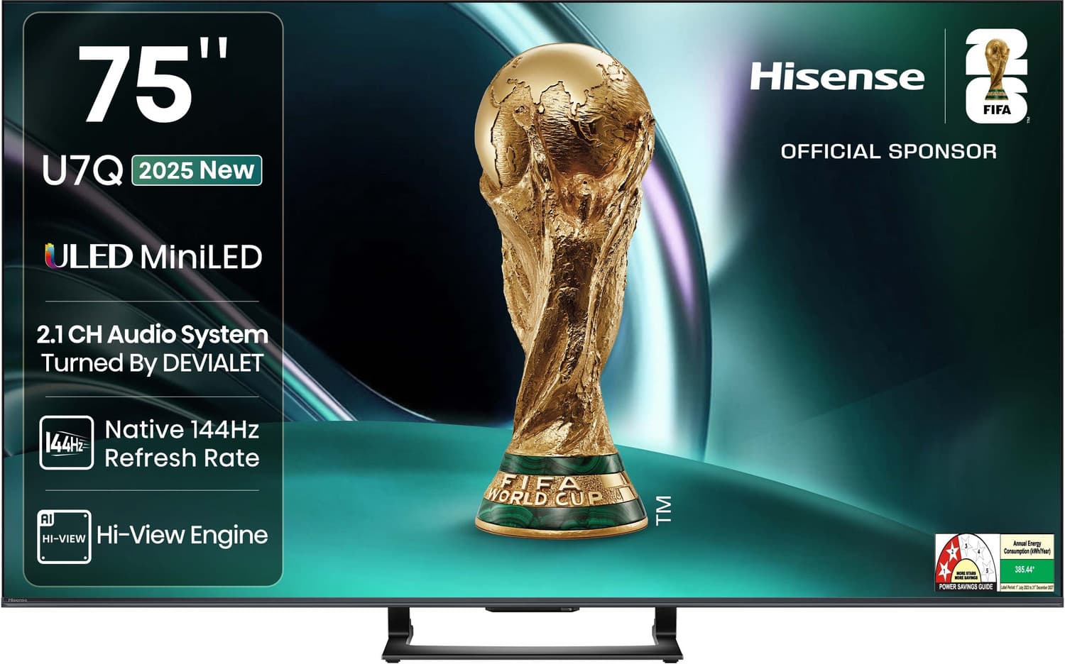 Hisense 75U7Q 190 cm (75 inch) Ultra HD (4K) Mini LED Smart VIDAA TV 2025 Edition with 2.1CH Audio System Tuned by DEVALET, Native 144 Refresh Rate, D...