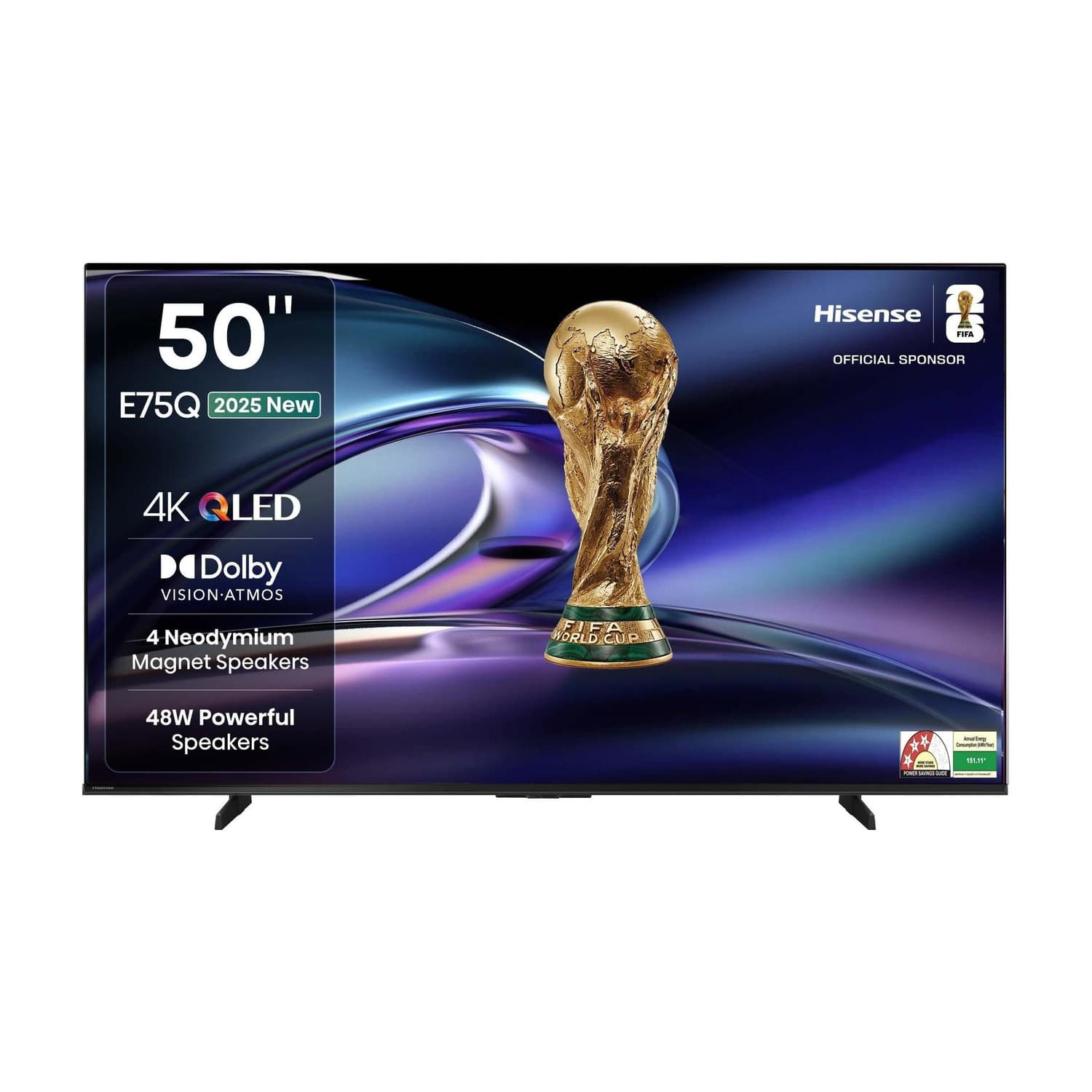 Hisense 50E75Q 126 cm (50 inch) QLED Ultra HD (4K) Smart VIDAA TV 2025 Edition with 4 Speakers 48W Powerful Speakers| Dolby Vision Atmos| Cricket Mode