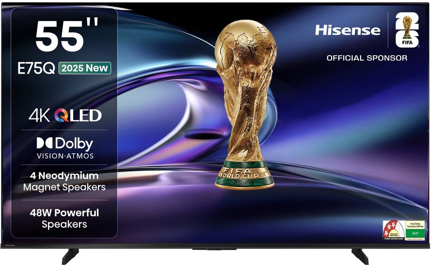 Hisense 55E75Q 139 cm (55 inch) QLED Ultra HD (4K) Smart VIDAA TV 2025 Edition with 4 Speakers 48W Powerful Speakers| Dolby Vision Atmos| Cricket Mode