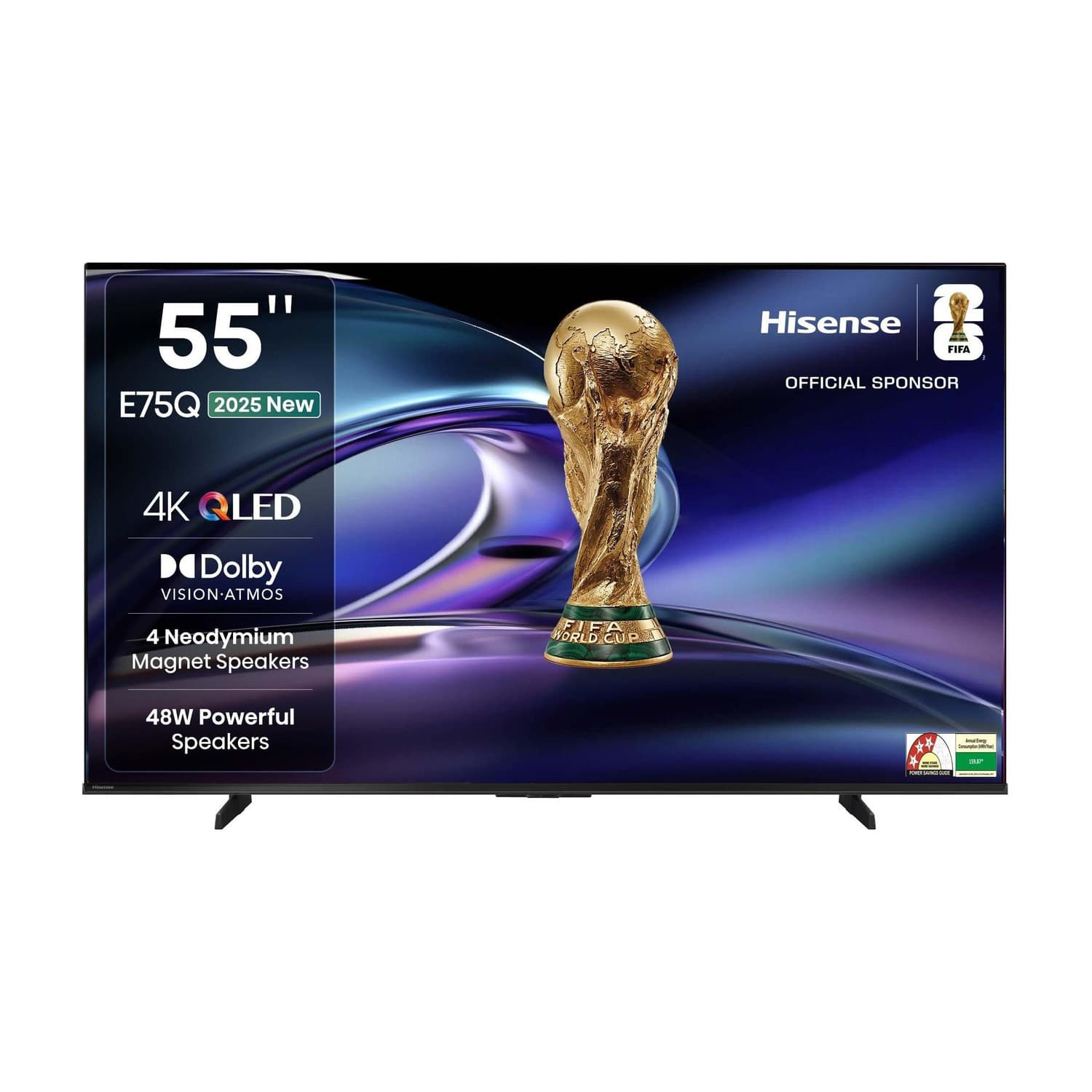 Hisense 55E75Q 139 cm (55 inch) QLED Ultra HD (4K) Smart VIDAA TV 2025 Edition with 4 Speakers 48W Powerful Speakers| Dolby Vision Atmos| Cricket Mode