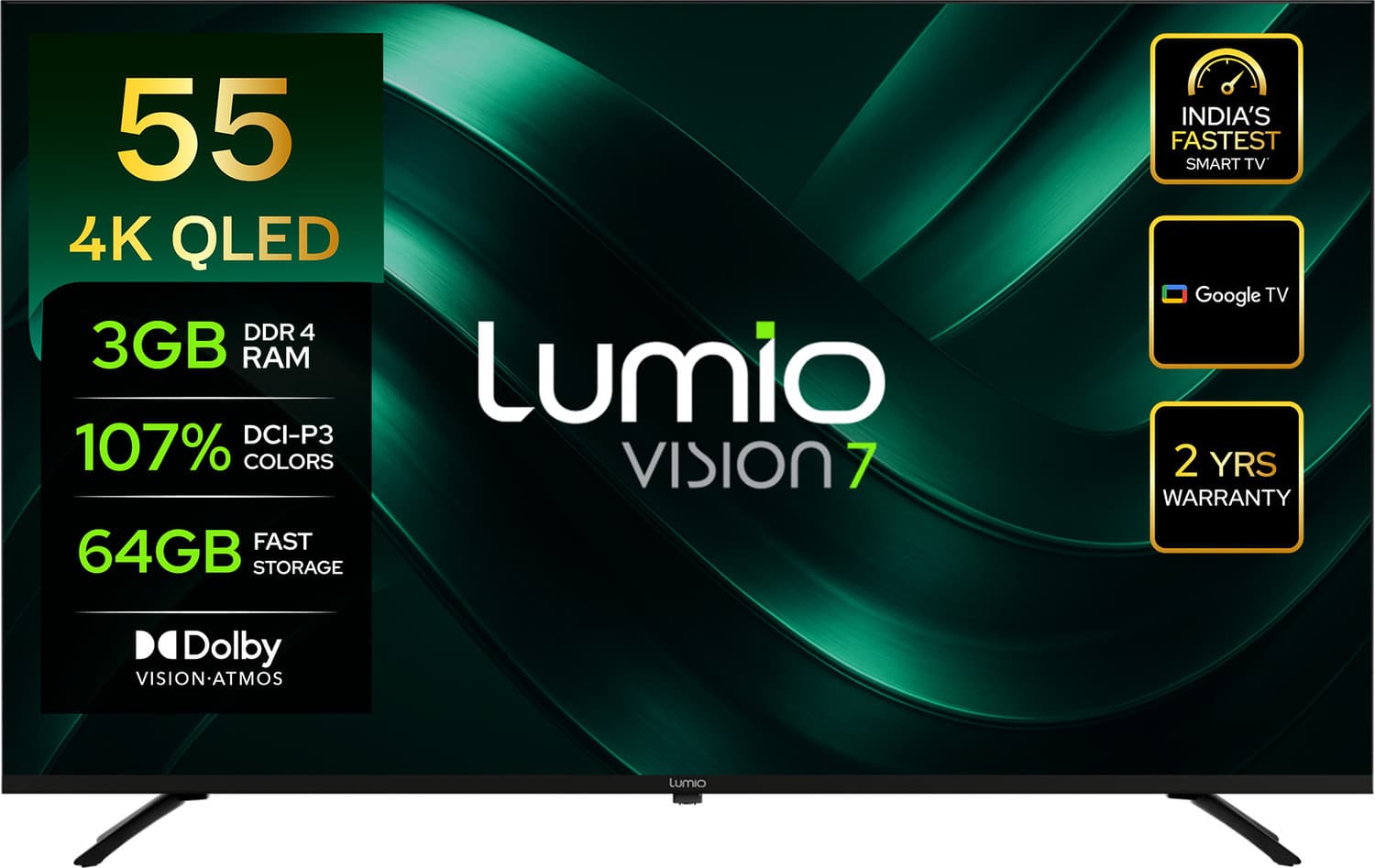 Vision 7 139 cm (55 inch) QLED Ultra HD (4K) Smart Google TV 2026 Edition with 4K HDR Dolby Vision + Atmos Over 100% Colour Indias Fastest Smart TV* w...