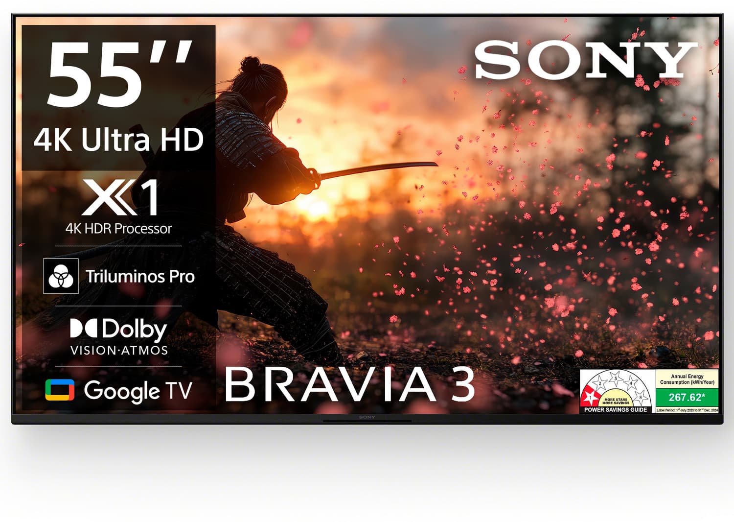 Bravia 3 138.8 cm (55 inch) Ultra HD (4K) LED Smart Google TV with Dolby Vision| Dolby Atmos | Feature for Playstation 5 (K-55S30B)
