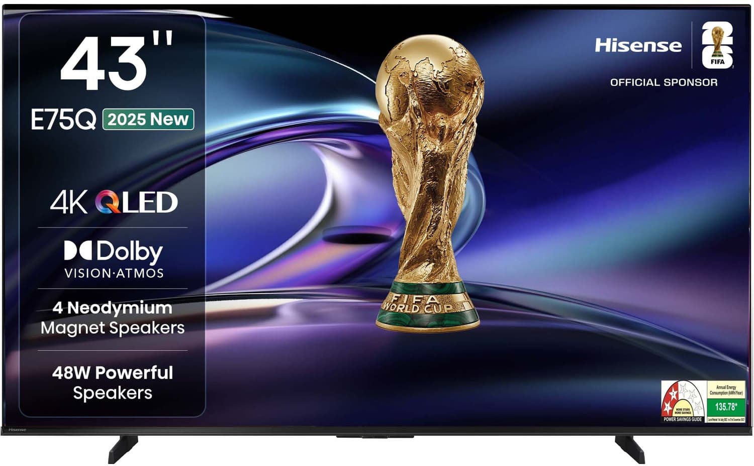 Hisense 43E75Q 107.8 cm (43 inch) QLED Ultra HD (4K) Smart VIDAA TV 2025 Edition with 4 Speakers 48W Powerful Speakers| Dolby Vision Atmos| Cricket Mo...