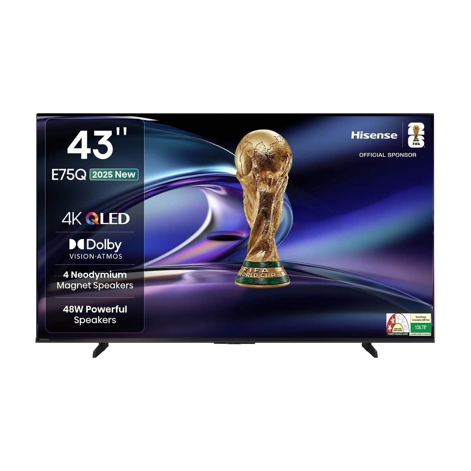 Hisense 43E75Q 107.8 cm (43 inch) QLED Ultra HD (4K) Smart VIDAA TV 2025 Edition with 4 Speakers 48W Powerful Speakers| Dolby Vision Atmos| Cricket Mo...