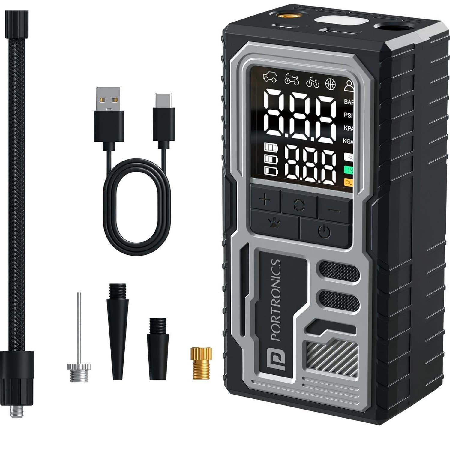 Portronics Vayu 10 Rechargeable Tyre Inflator 150 psi Tyre Air Pump for Car & Bike