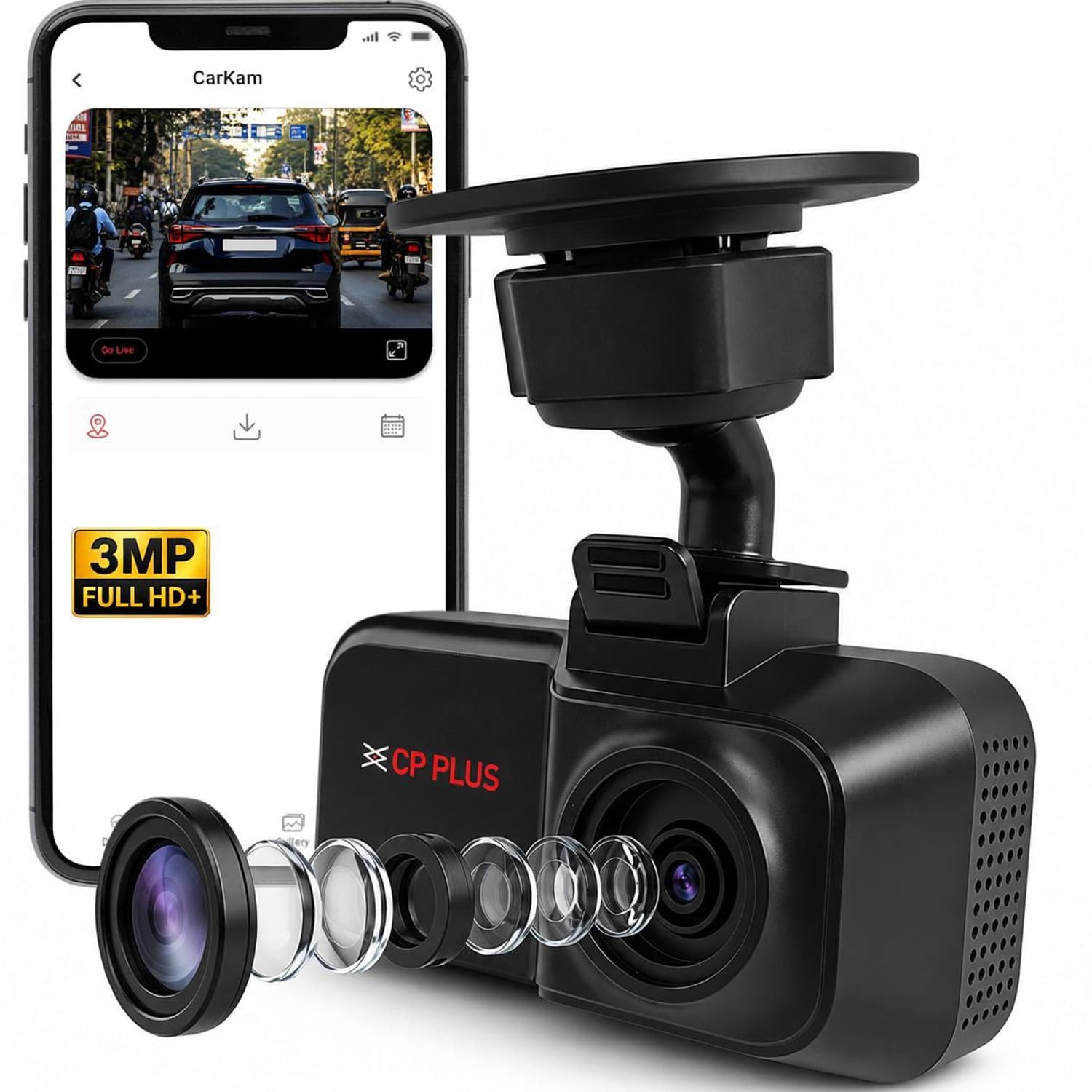 3MP Car Dashcam Full HD+ G-Sensor Wide Angle View Night Vision Dashboard Camera System (1 Camera, 3MP(2304 x 1296P))