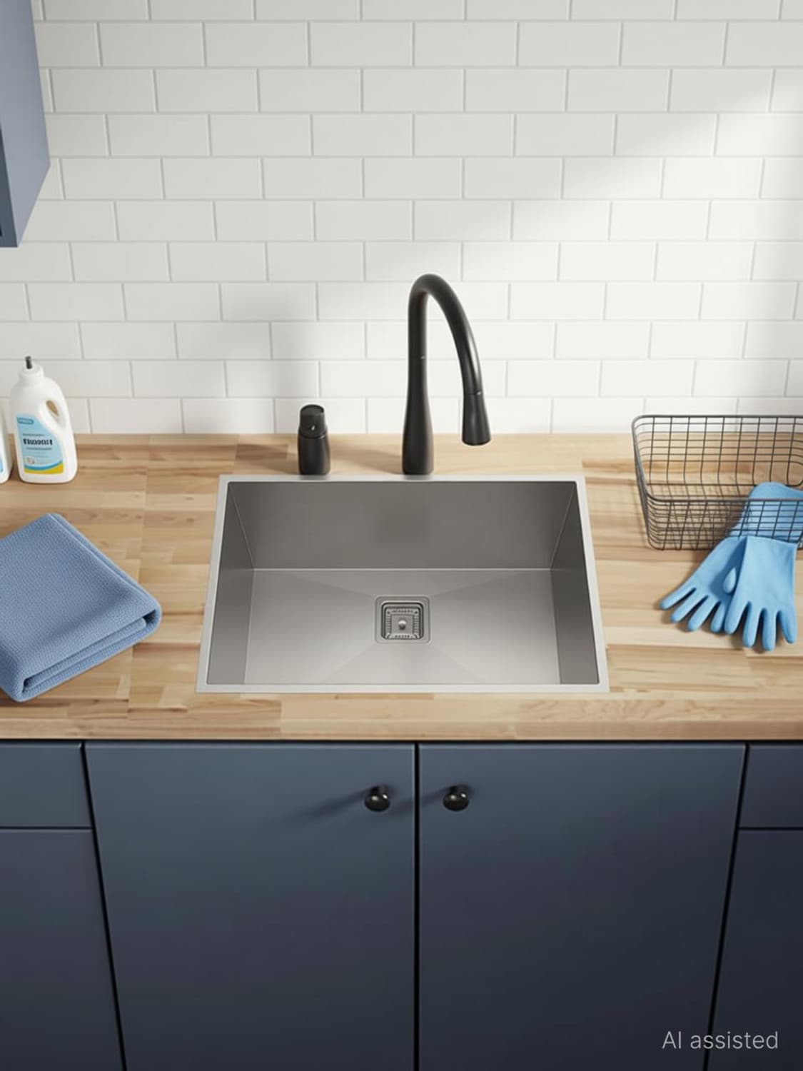 Prestige (24"X18"X10") 304 Grade Stainless Steel Matte Finish Single Bowl Hand Made Kitchen Sink With Waste Coupling And drain basket , Vessel Sink