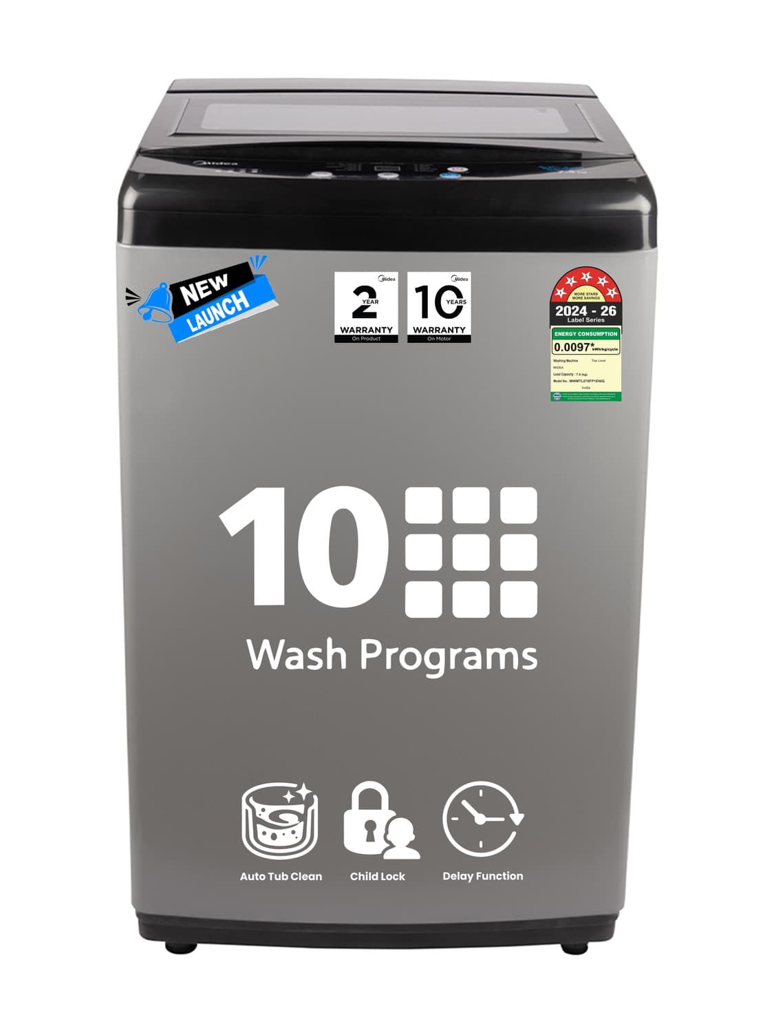 midea 7 5 kg fully automatic top load washing machine grey