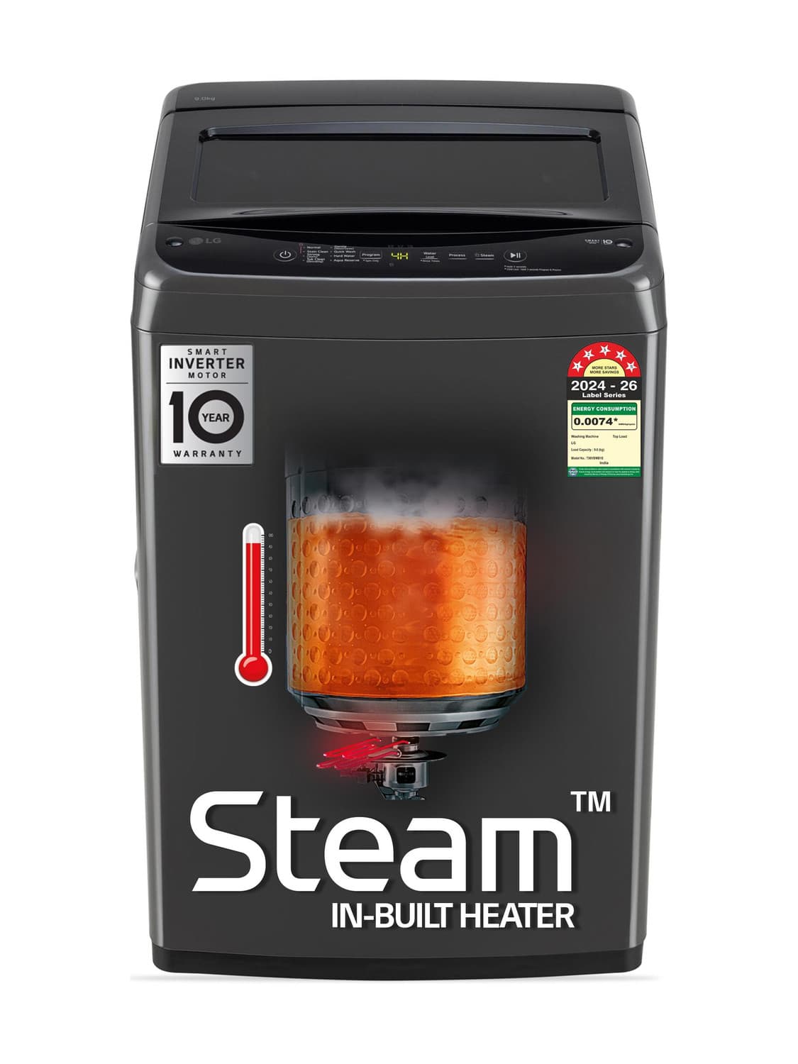 9 kg Fully Automatic Top Load with In-built Heater Black (T90VBMB1S)
