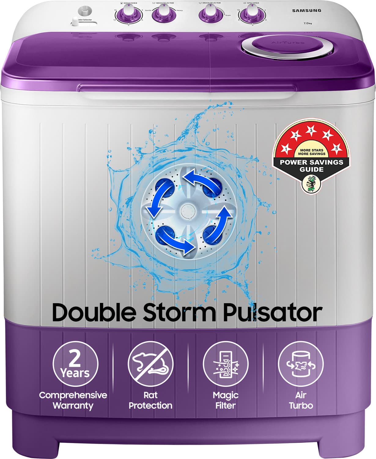 SAMSUNG 7 kg Semi Automatic Top Load Grey, Purple (WT70M3000UU/TL)