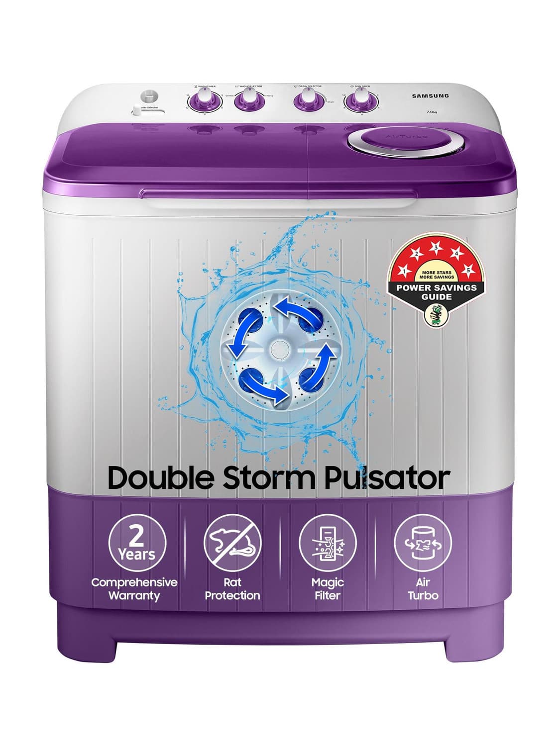 SAMSUNG 7 kg Semi Automatic Top Load Grey, Purple (WT70M3000UU/TL)
