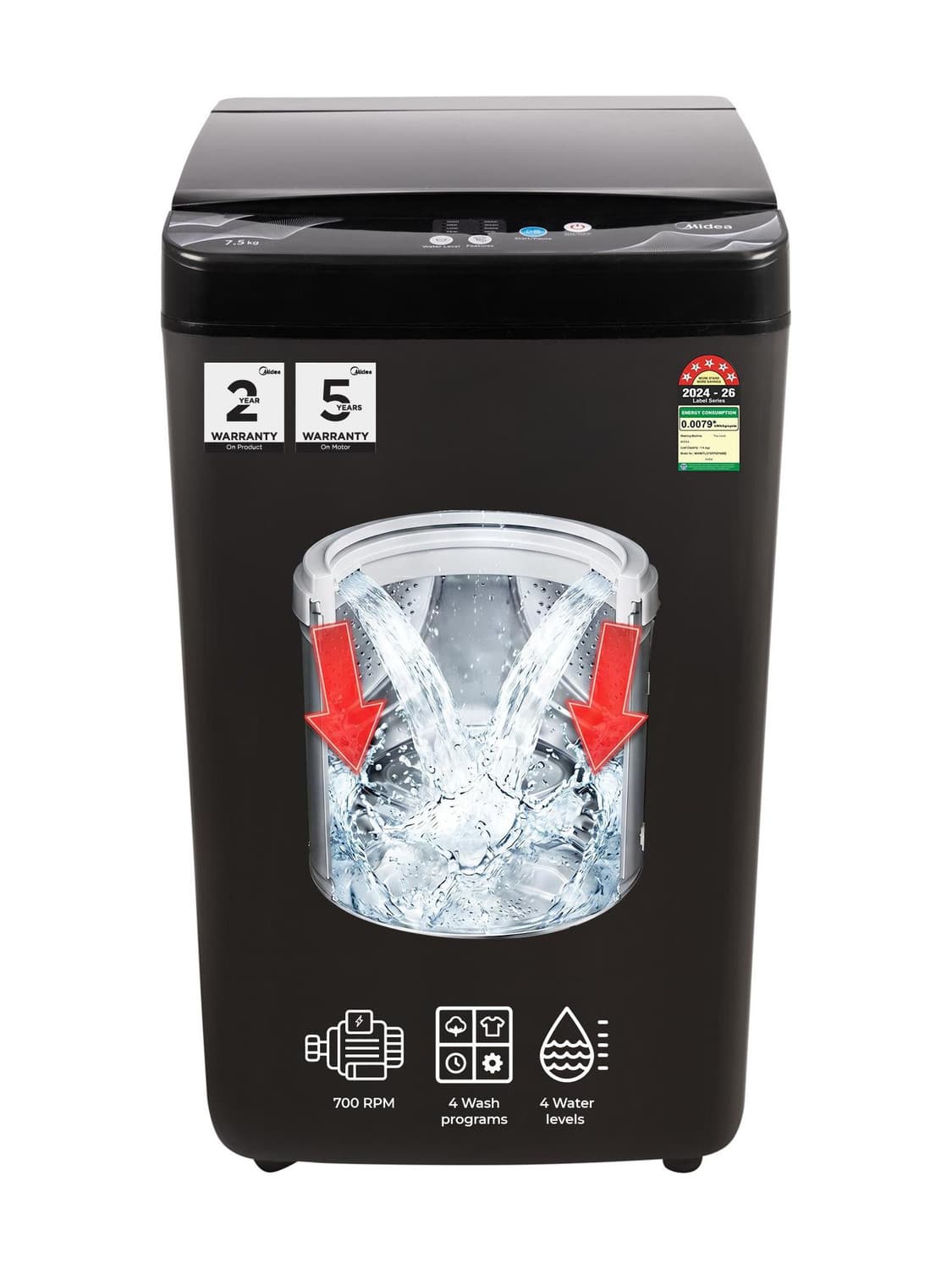 7.5 kg Fully Automatic Top Load Black (MWMTL075FP0PNMB)