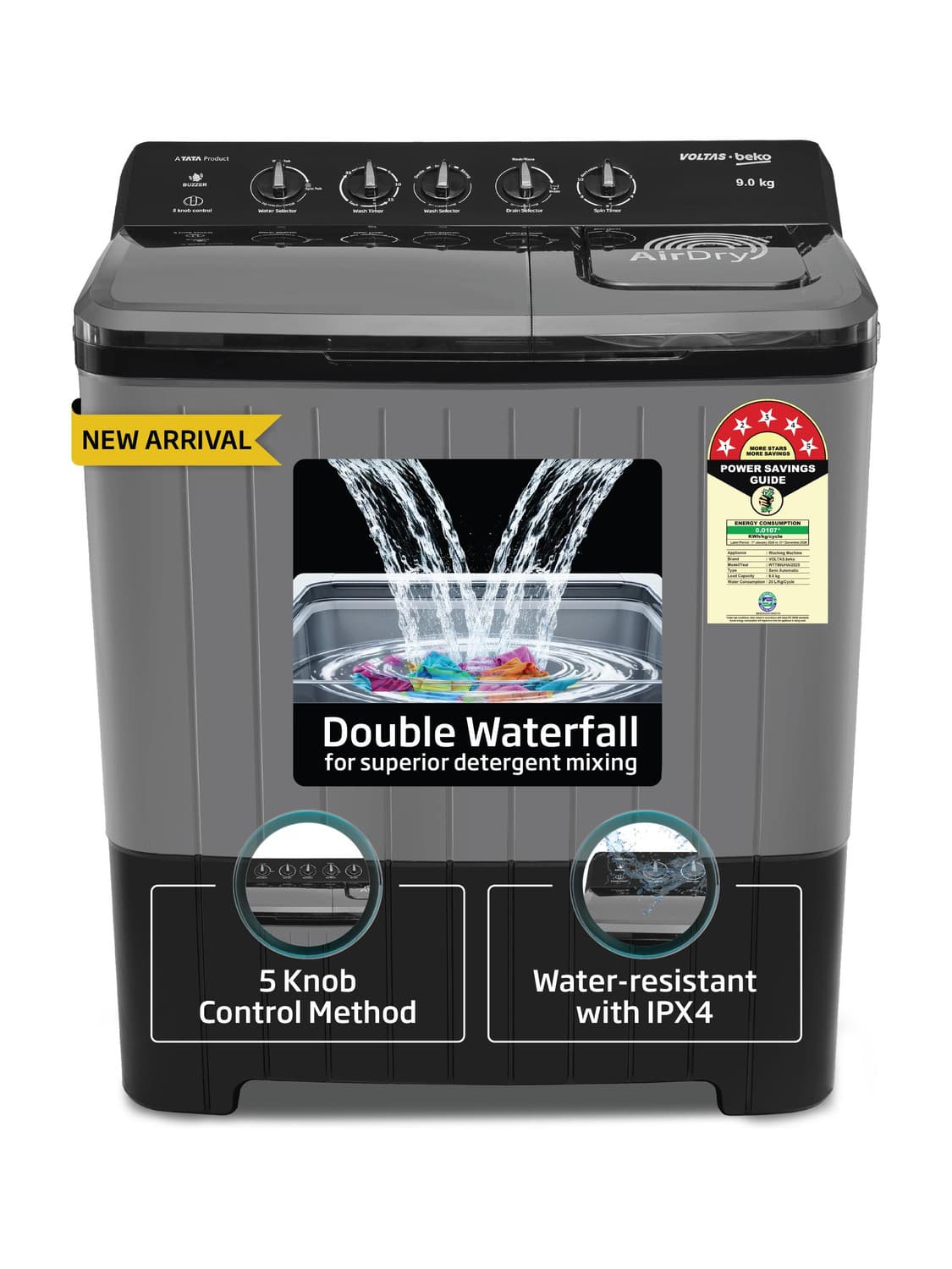 9 kg Semi Automatic Top Load Black, Grey (WTT90UHA/OK5B1B1S23)