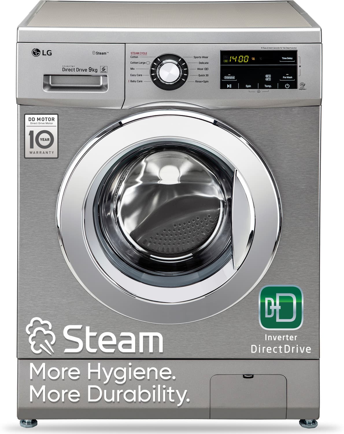LG 9 kg With Smart Diagnosis Fully Automatic Front Load with In-built Heater Grey, Silver (FHM1409BDP)