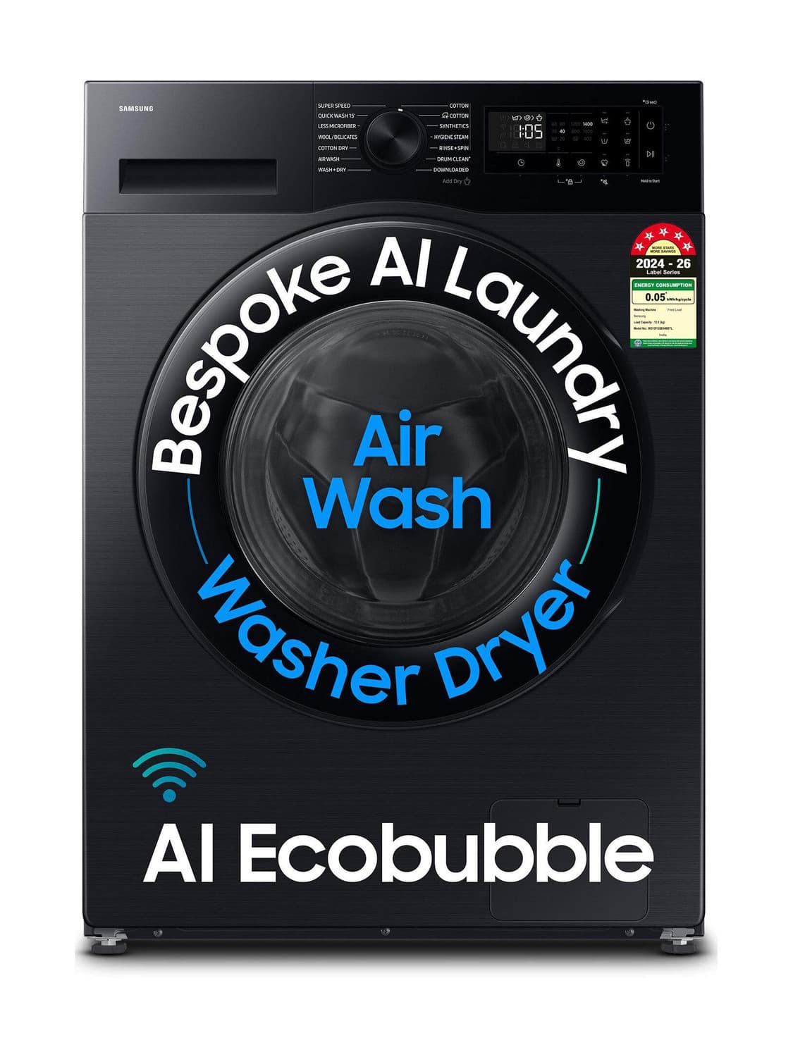 Samsung 12/7 kg Washer with Dryer 5 Star, AI EcoBubble, AI Energy Mode, Air Wash, Super Speed, Hygiene Steam, Wi-Fi, Digital Inverter with In-built He...