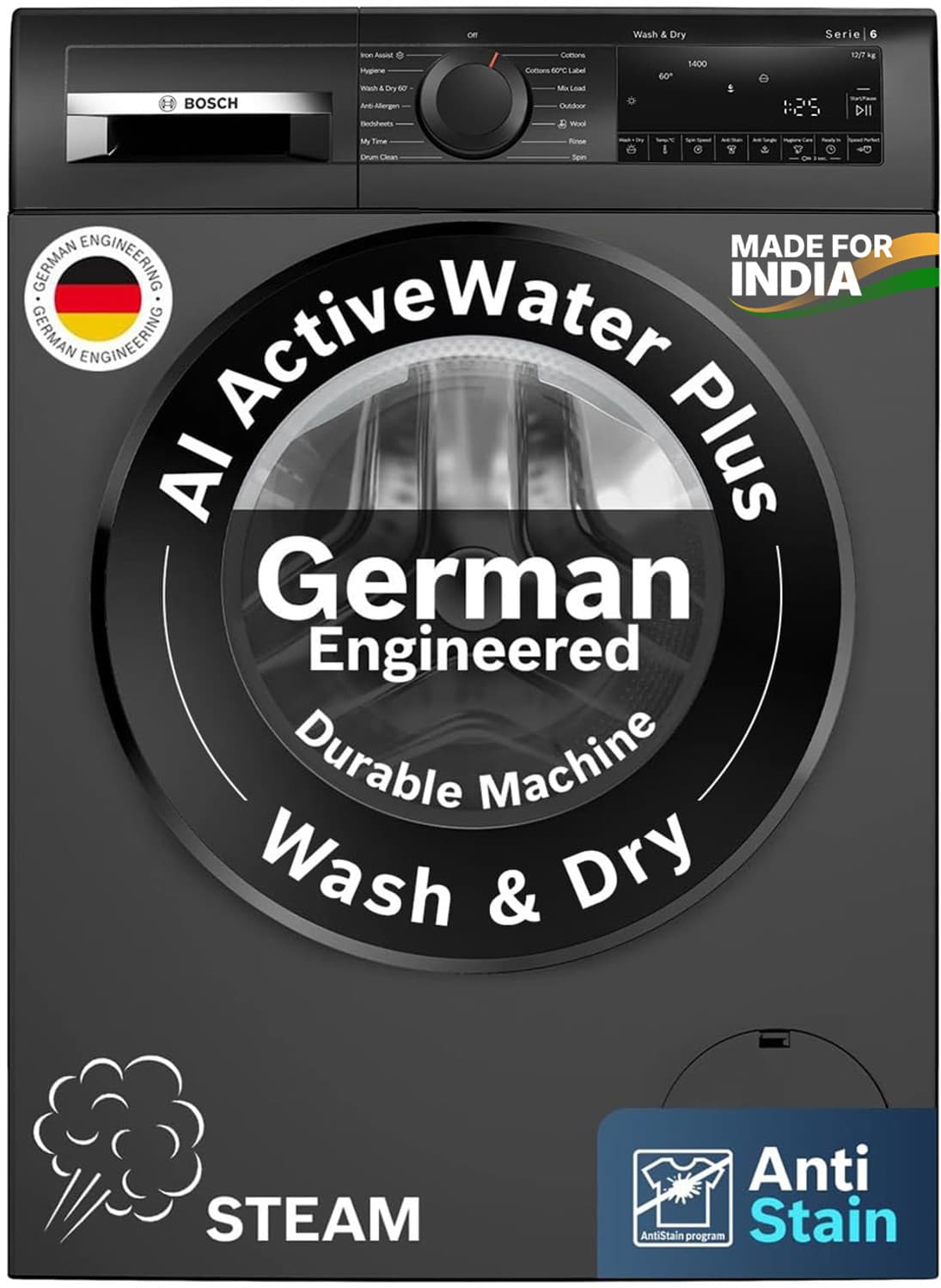 BOSCH 7 kg Fully Automatic Front Load Washing Machine Black, Grey