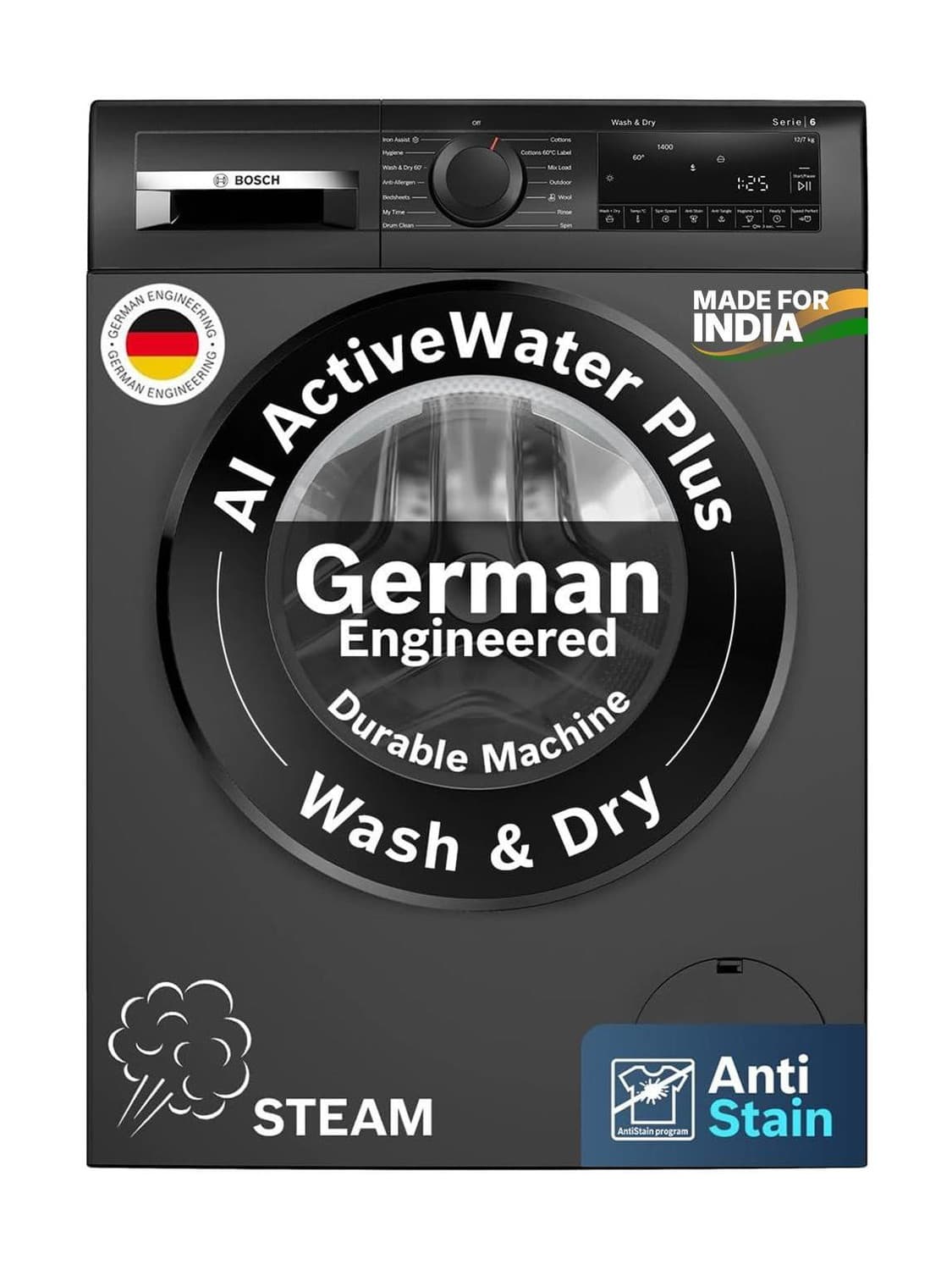 BOSCH 9 kg Fully Automatic Front Load Washing Machine with In-built Heater Grey