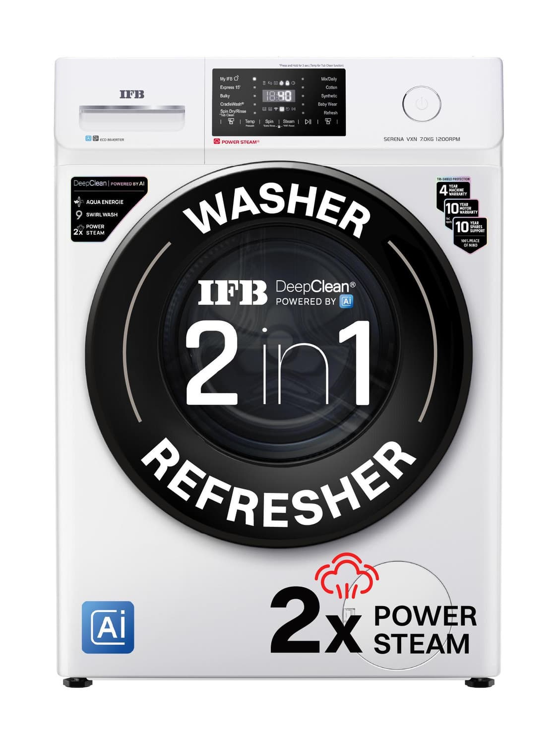 7 kg 5 Star with Steam Refresh Program, 9 Swirl wash, Eco Inverter, Powered by AI with Wi Fi Fully Automatic Front Load with In-built Heater White (SE...