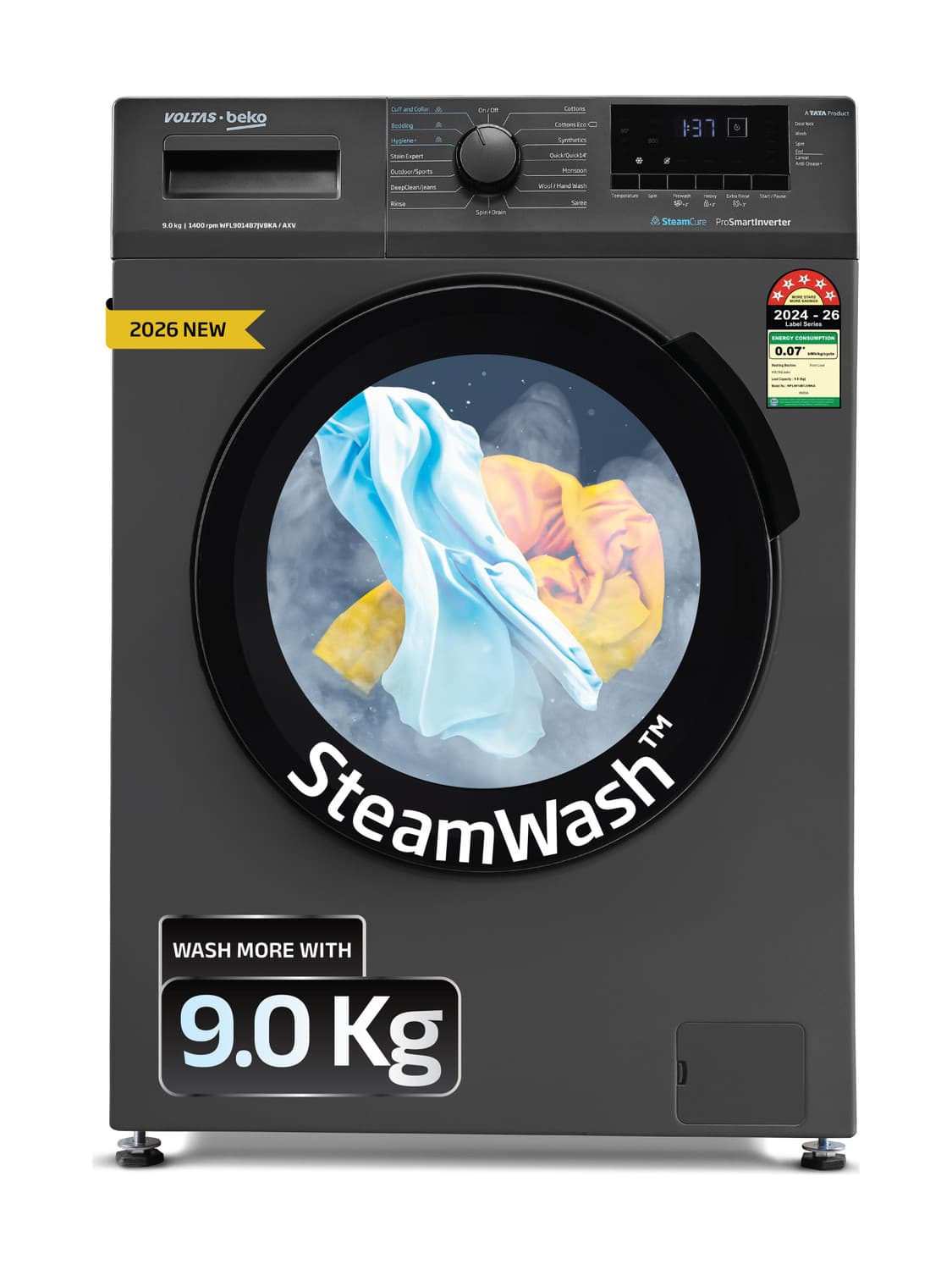 9 kg Fully Automatic Front Load with In-built Heater Grey (WFL9014B7JVBKA / AXV)