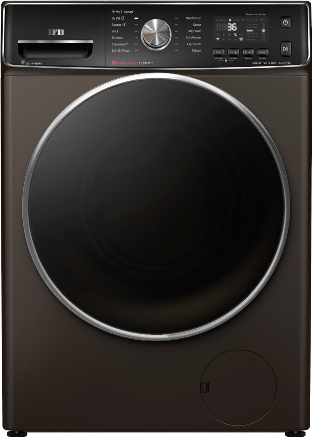 ifb 9 kg fully automatic front load washing machine brown black