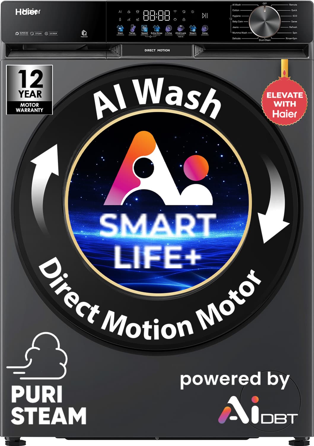 12 kg 5 Star with AI Smart LIFE+, Vibrant Touch Panel, Stain Pro Technology, ABT, Refresh, 525 mm Super Drum, Direct Motion Motor, WiFi Enabled, Washe...