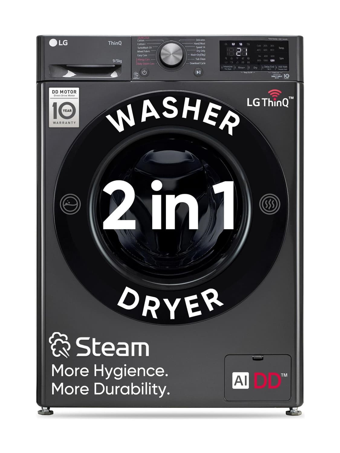 LG 9/5 kg Washer with Dryer Front Load Washer Dryer with AI Direct Drive Technology, Wi-Fi Enabled , Steam remove allergen & Turbo Wash Ready to Wear ...