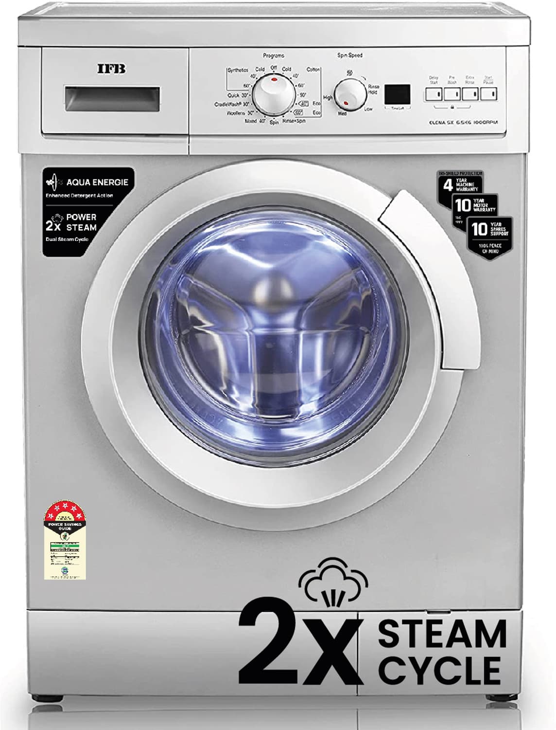 IFB 6.5 kg Aqua Energie, Laundry Fully Automatic Front Load with In-built Heater Silver (Elena SX 6510)