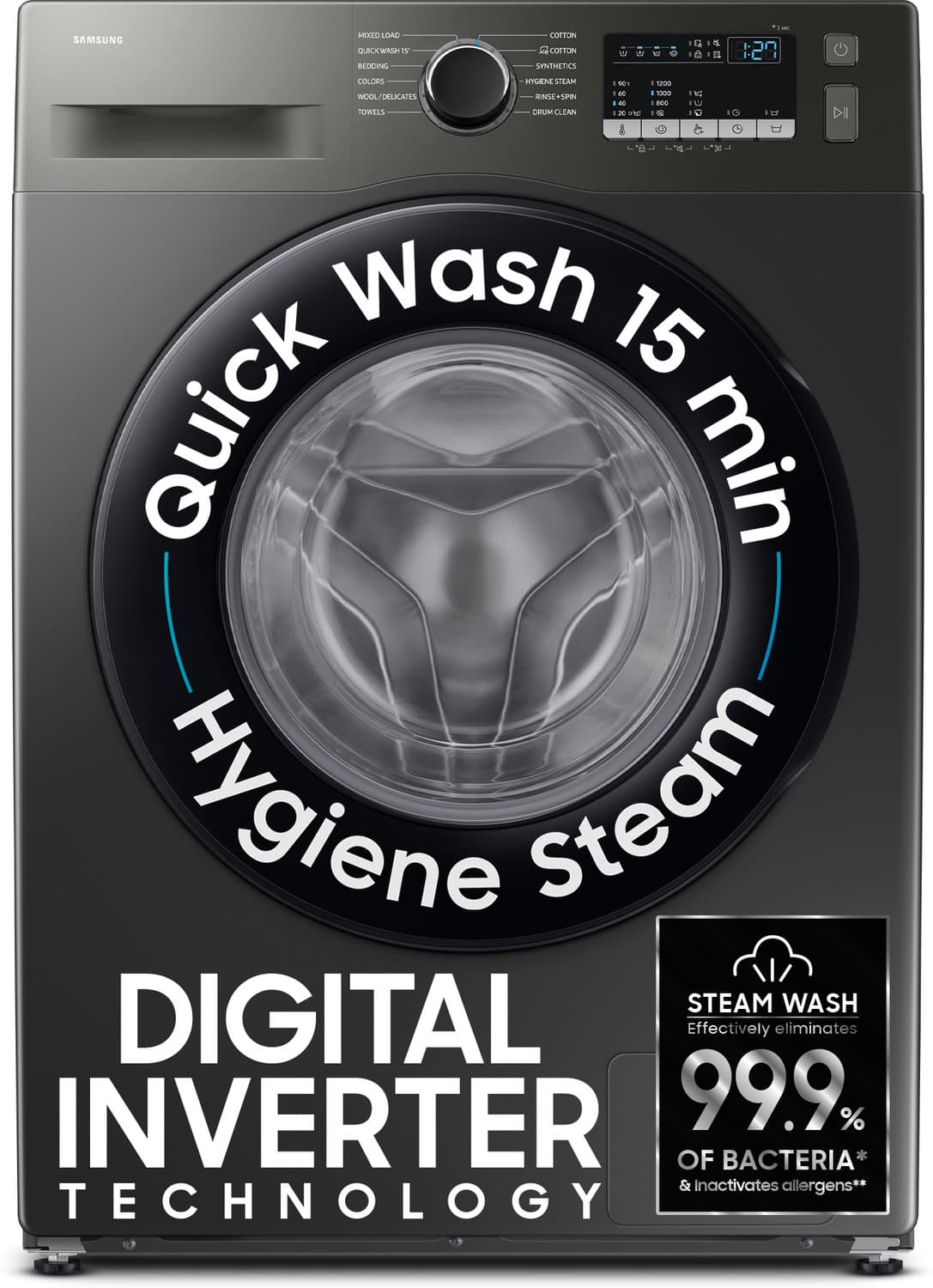 7 kg 5 Star, Hygiene Steam, Quick Wash, Digital Inverter Motor Fully Automatic Front Load with In-built Heater Grey (WW70FG4S02AXTL)